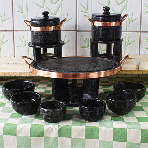 Conjunto Fondue em Pedra-Sabão Completo (Grelha 32 cm)