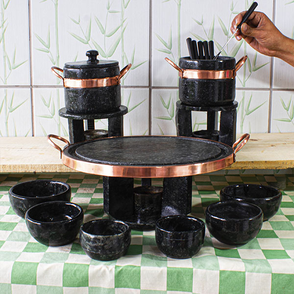 Conjunto Fondue em Pedra-Sabão Completo (Grelha 27 cm)