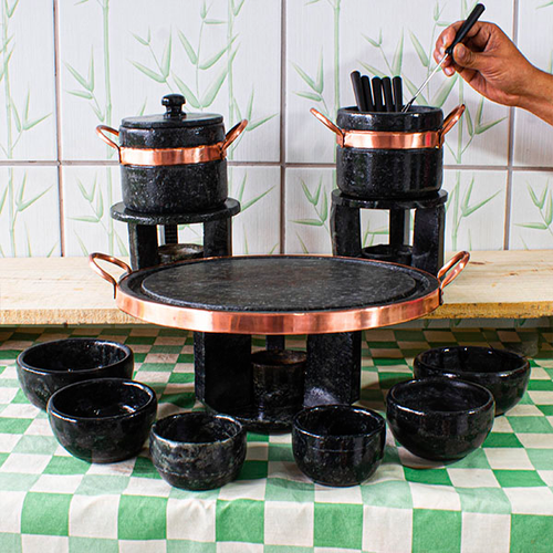 Complete Soapstone Fondue Set (27 cm Grate)