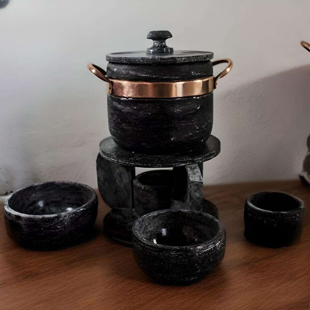 Soapstone Fondue Kit – Cheese or Chocolate + Sauce Dishes