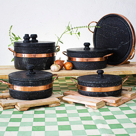 Conjunto Completo de Panelas de Pedra – 5 Peças + Pilão