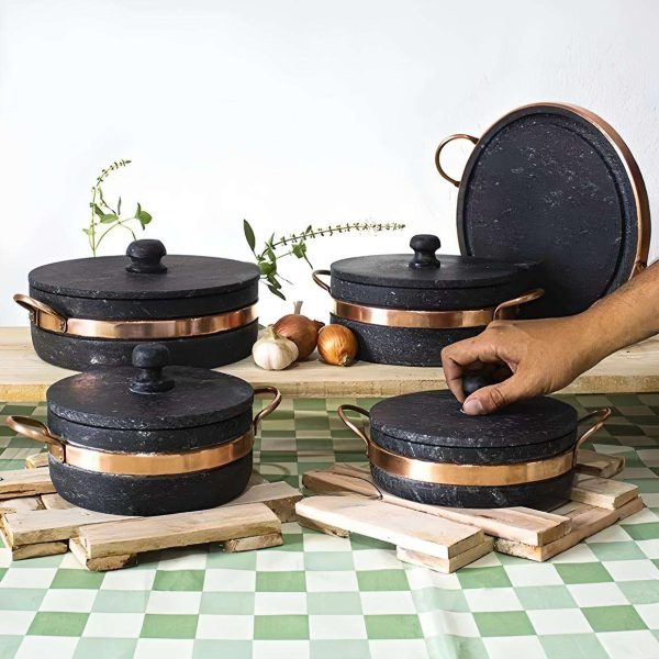 Conjunto 4 Panelas de Pedra e 1 Grelha 1L | 1,5L | 2L | 3L + Brinde